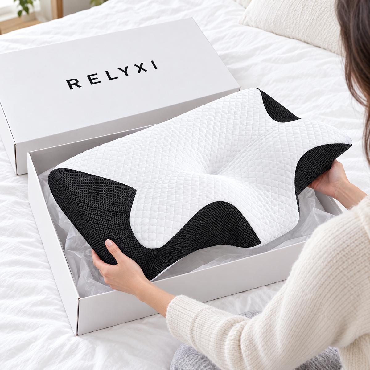 Unboxing the HushAlign pillow from the RELYXI box