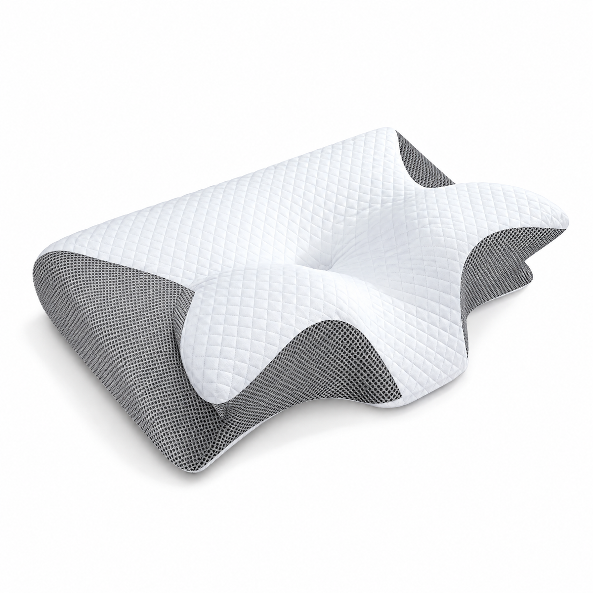 Relyxi HushAlign contour pillow in grey, white quilted top