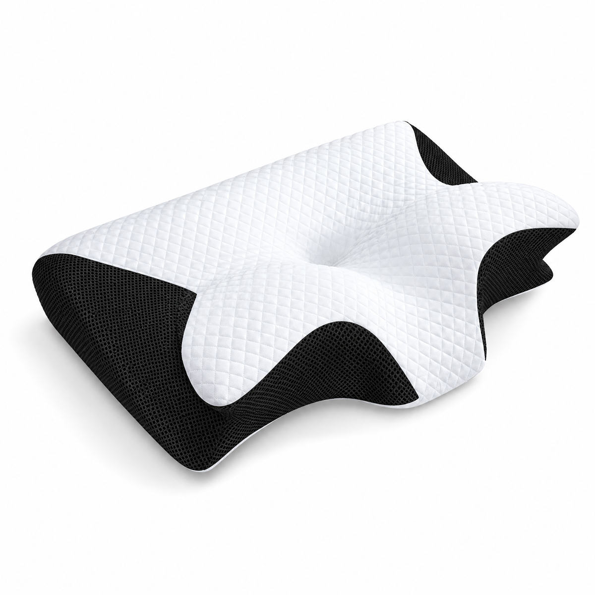 Relyxi HushAlign contour pillow in black, white quilted top