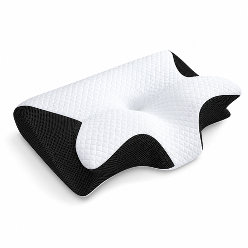 Relyxi HushAlign contour pillow in black, white quilted top